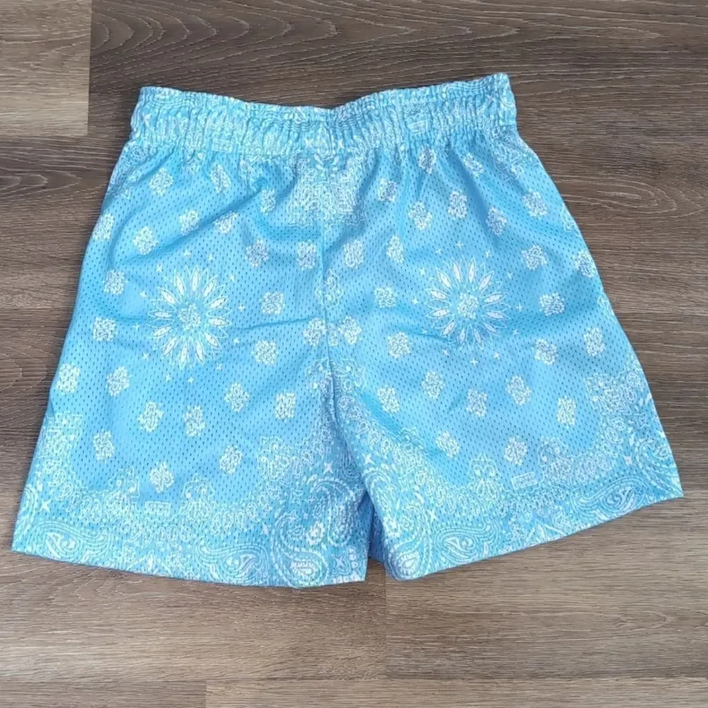 Bravest Studios Sky Blue Paisley Printed Mesh Basketball Shorts Sz S